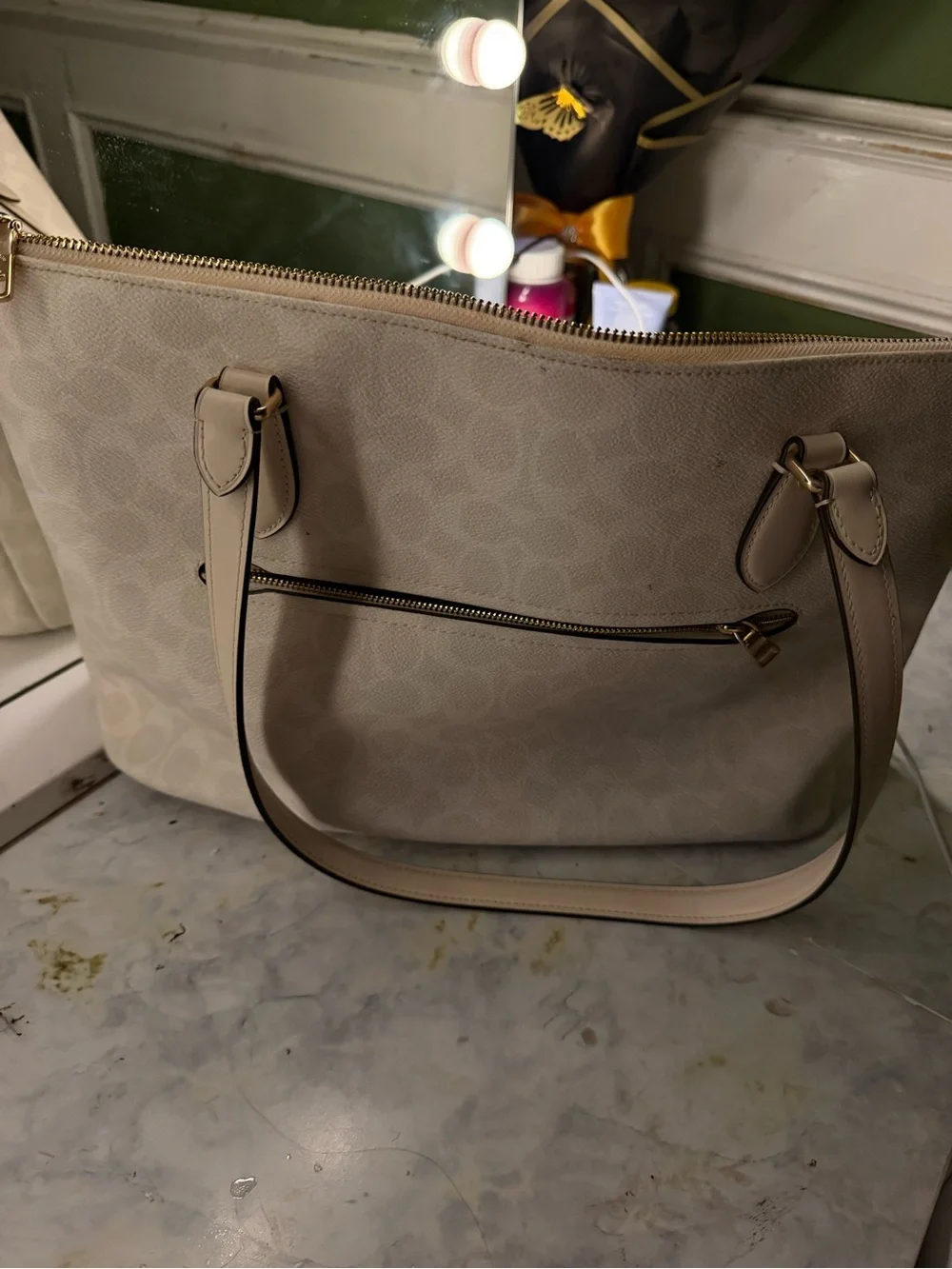 Coach Signature Tote in Light Taupe and Cream